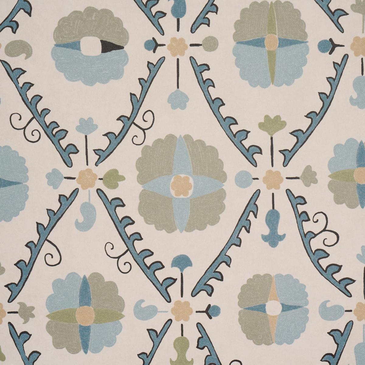 Schumacher Amal Calm Blue/Laurel Green Wallpaper