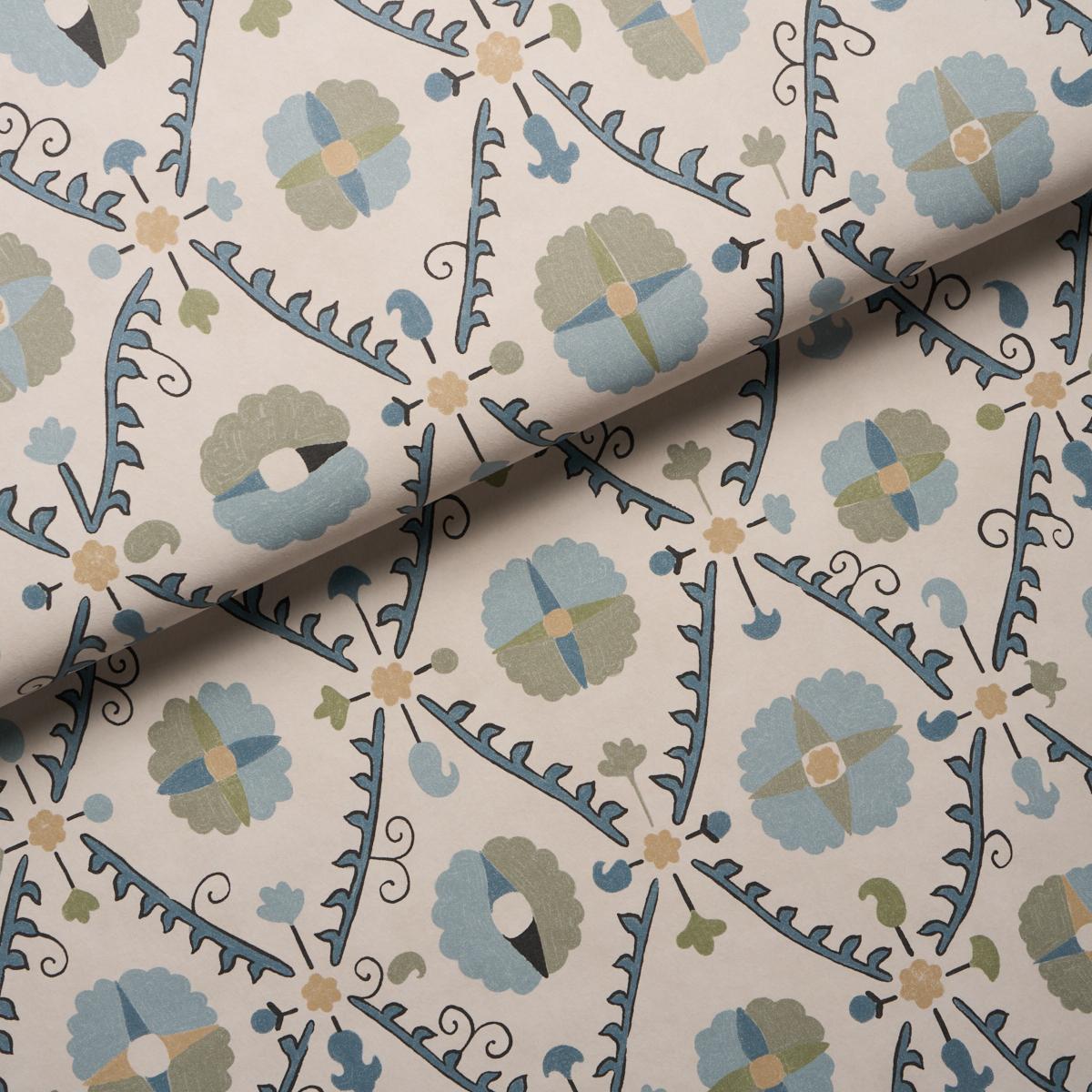 Schumacher Amal Calm Blue/Laurel Green Wallpaper