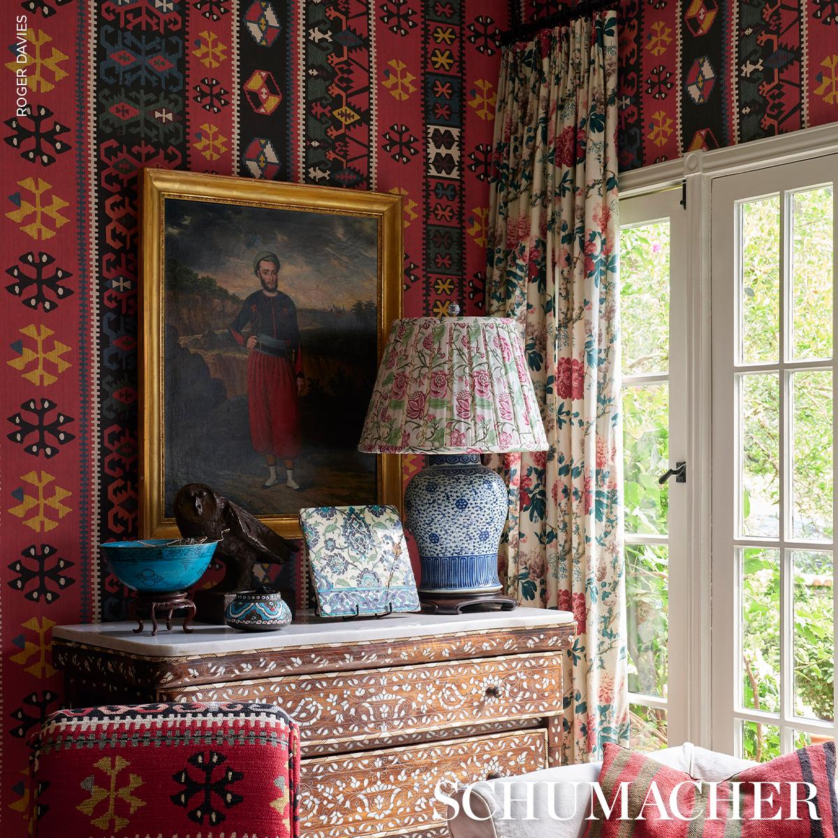 Schumacher Sahane Pomegranate Red Wallpaper