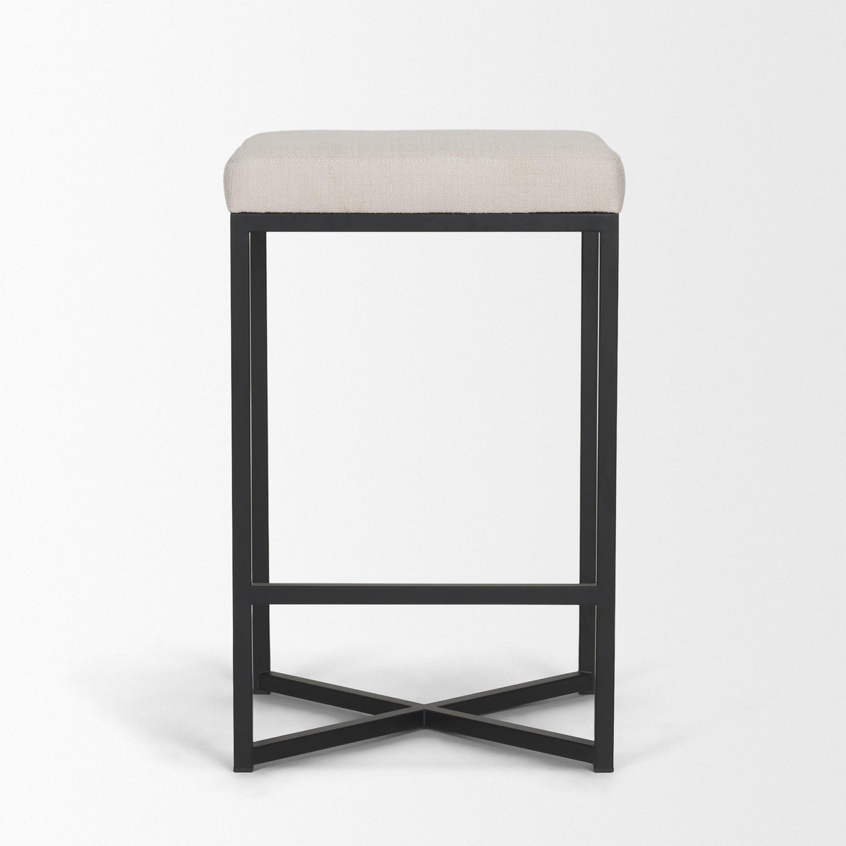 Mercana Frodo 26.5" Seat Height White Fabric Seat Black Metal Base Stool