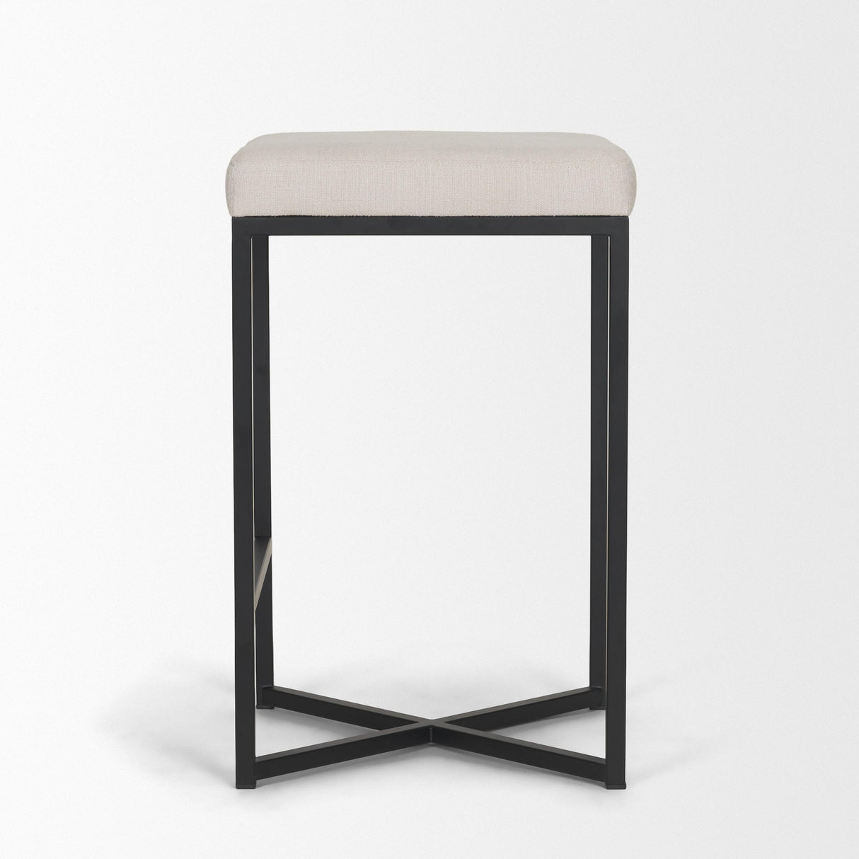 Mercana Frodo 26.5" Seat Height White Fabric Seat Black Metal Base Stool