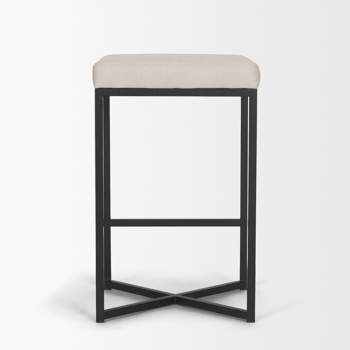 Mercana Frodo 26.5" Seat Height White Fabric Seat Black Metal Base Stool