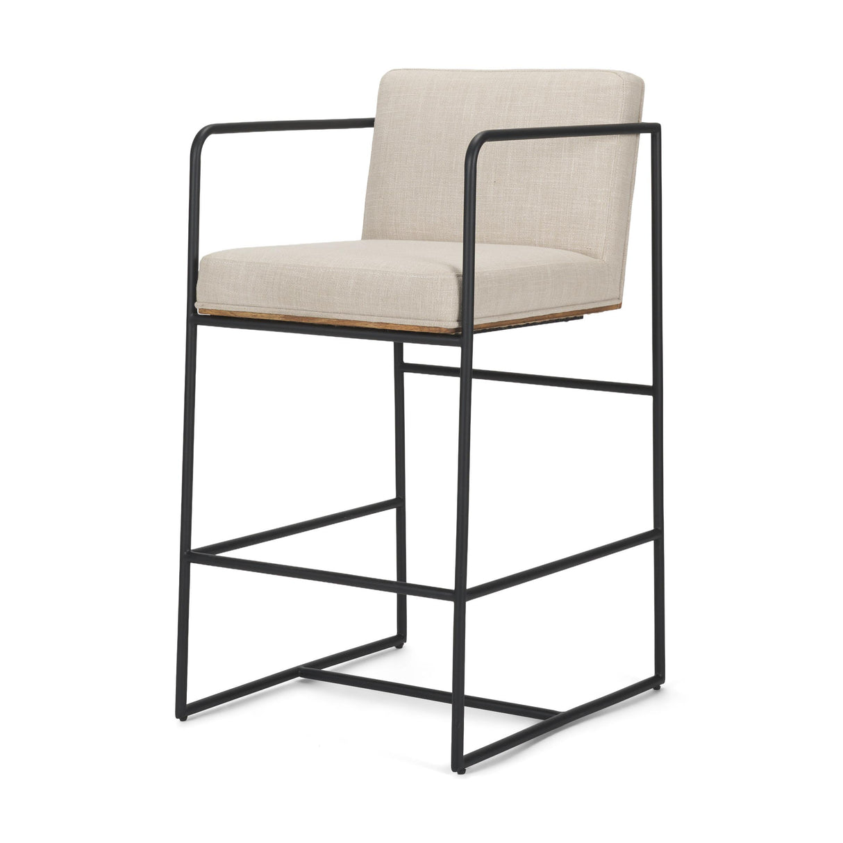 Mercana Stamford 36.5" Light Beige Upholstered Seat w/ Wood Back, Metal Frame Counter Stool