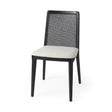 Mercana Clara Black Beech Wood W/ Cream Fabric Seat and Cane Back Armless Dining Chair