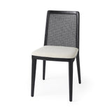 Mercana Clara Black Beech Wood W/ Cream Fabric Seat and Cane Back Armless Dining Chair