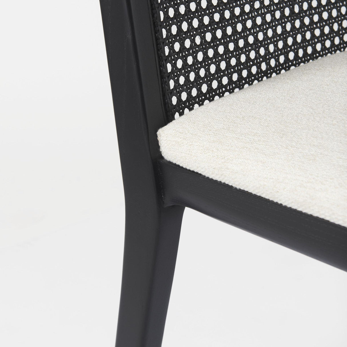 Mercana Clara Black Beech Wood W/ Cream Fabric Seat and Cane Back Armless Dining Chair
