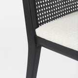 Mercana Clara Black Beech Wood W/ Cream Fabric Seat and Cane Back Armless Dining Chair