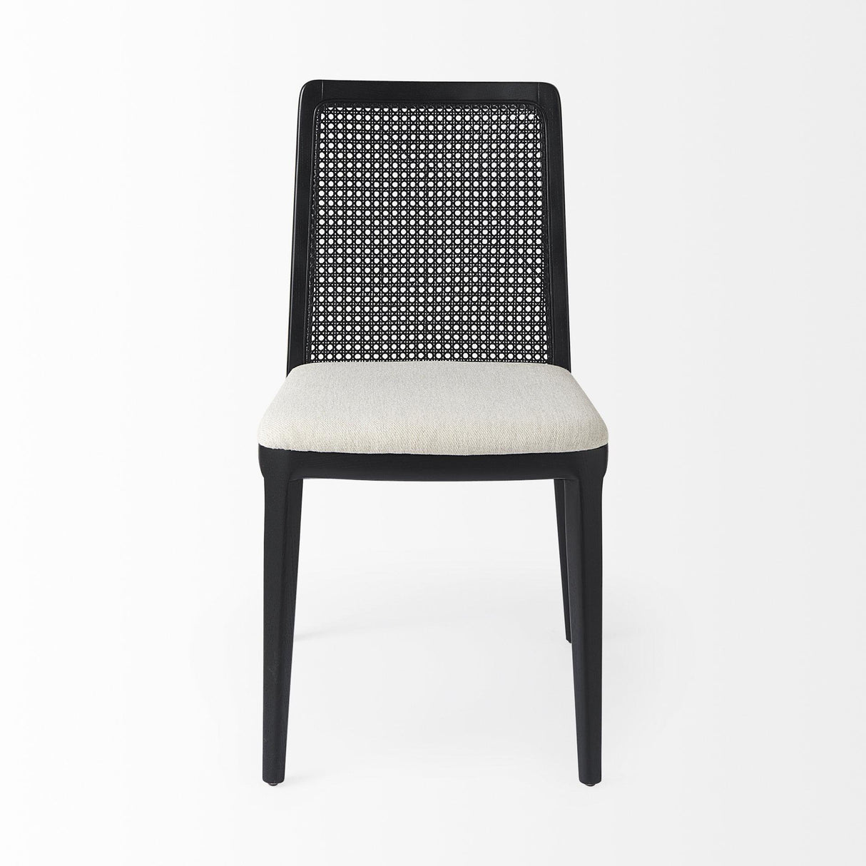 Mercana Clara Black Beech Wood W/ Cream Fabric Seat and Cane Back Armless Dining Chair