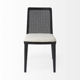 Mercana Clara Black Beech Wood W/ Cream Fabric Seat and Cane Back Armless Dining Chair