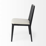 Mercana Clara Black Beech Wood W/ Cream Fabric Seat and Cane Back Armless Dining Chair