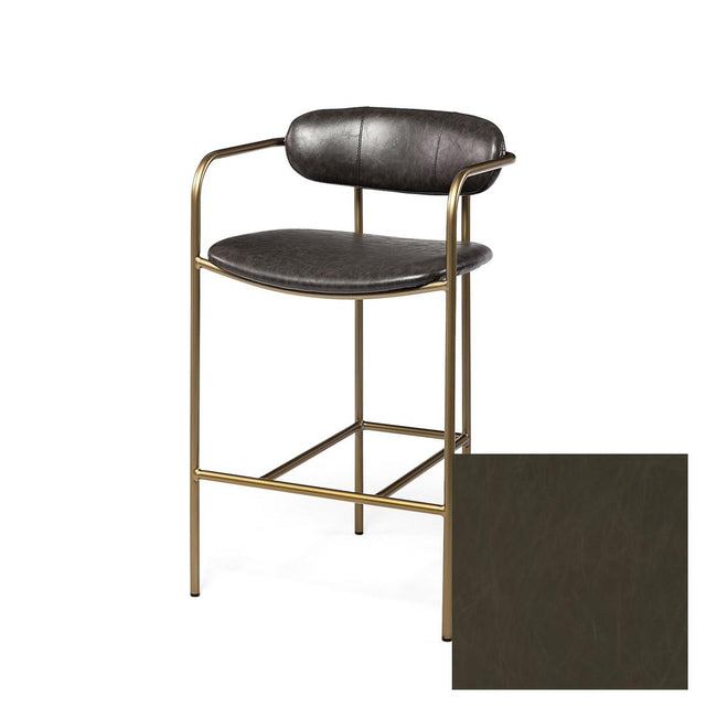 Mercana Parker Black Leather Seat Gold Metal Counter Stool