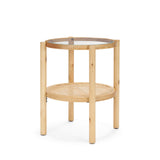 Mercana Weslyn Solid Light Brown Wood and Glass Top w/ Cane Side Table