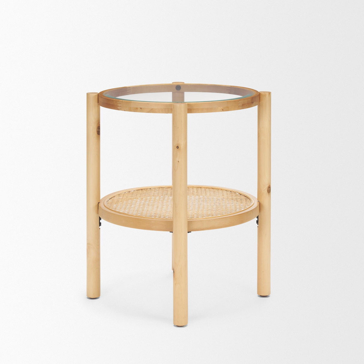 Mercana Weslyn Solid Light Brown Wood and Glass Top w/ Cane Side Table