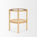Mercana Weslyn Solid Light Brown Wood and Glass Top w/ Cane Side Table