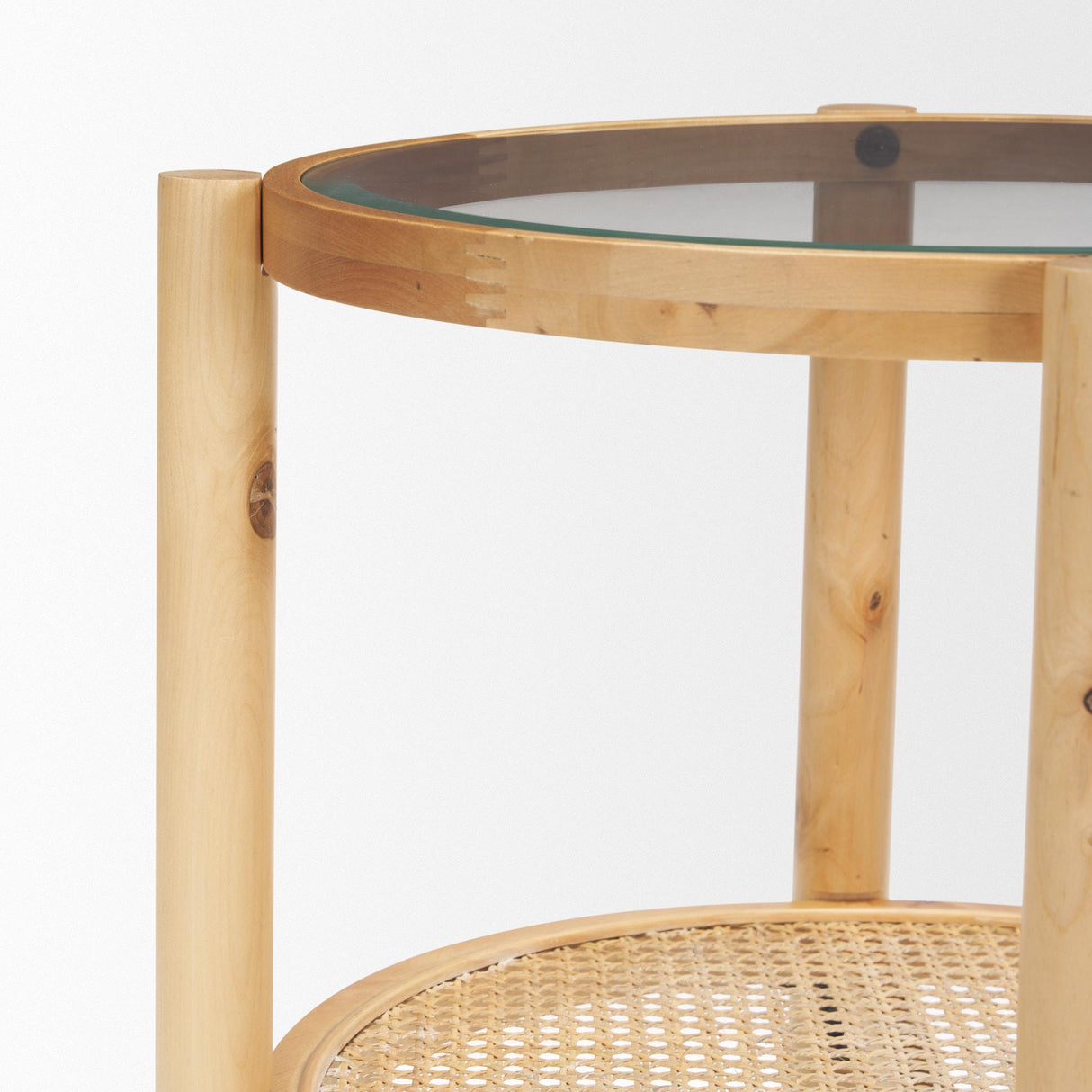 Mercana Weslyn Solid Light Brown Wood and Glass Top w/ Cane Side Table