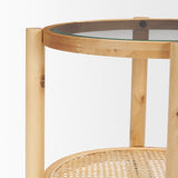 Mercana Weslyn Solid Light Brown Wood and Glass Top w/ Cane Side Table