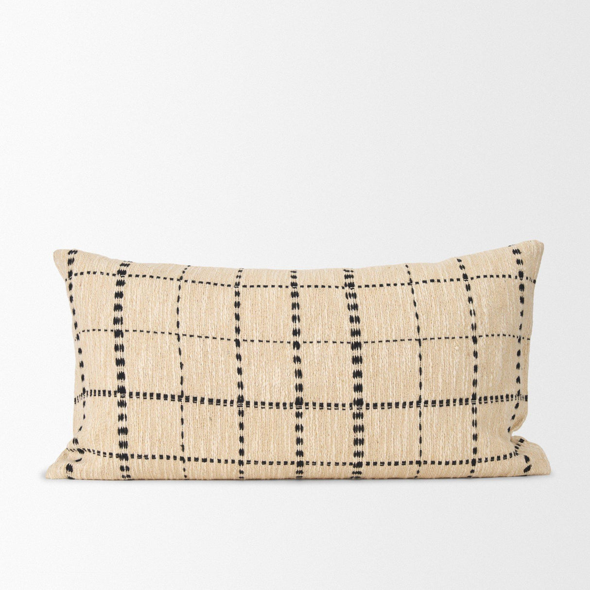 Mercana Jaela Beige and Black Striped Checkered Decorative Lumbar Pillow Cover