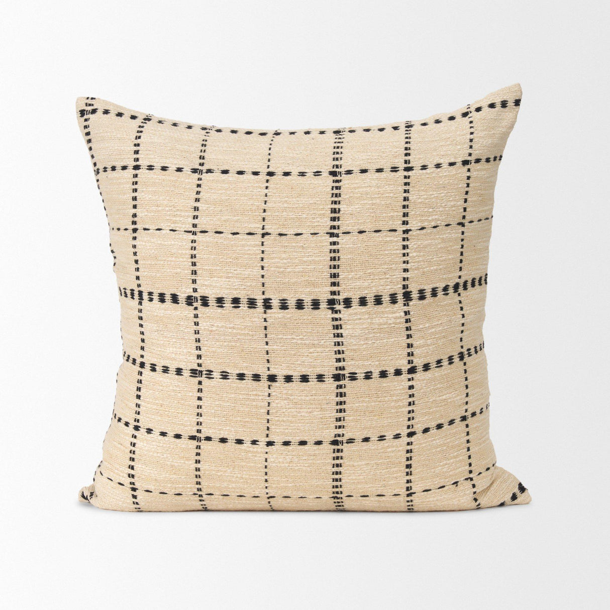 Mercana Jaela Beige and Black Striped Checkered Decorative Square Pillow Cover