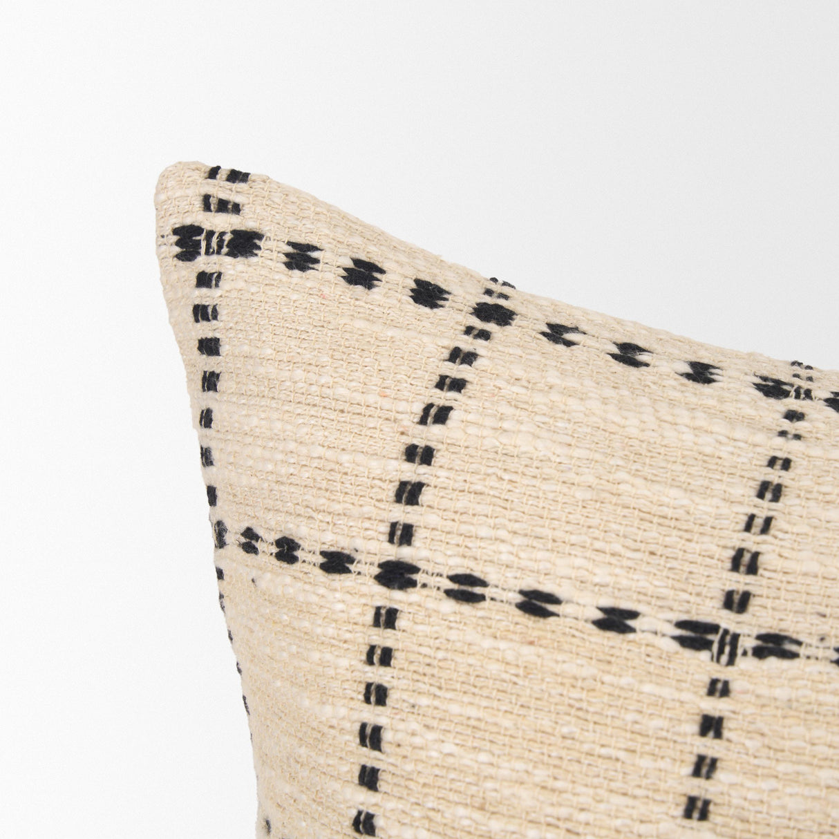 Mercana Jaela Beige and Black Striped Checkered Decorative Square Pillow Cover