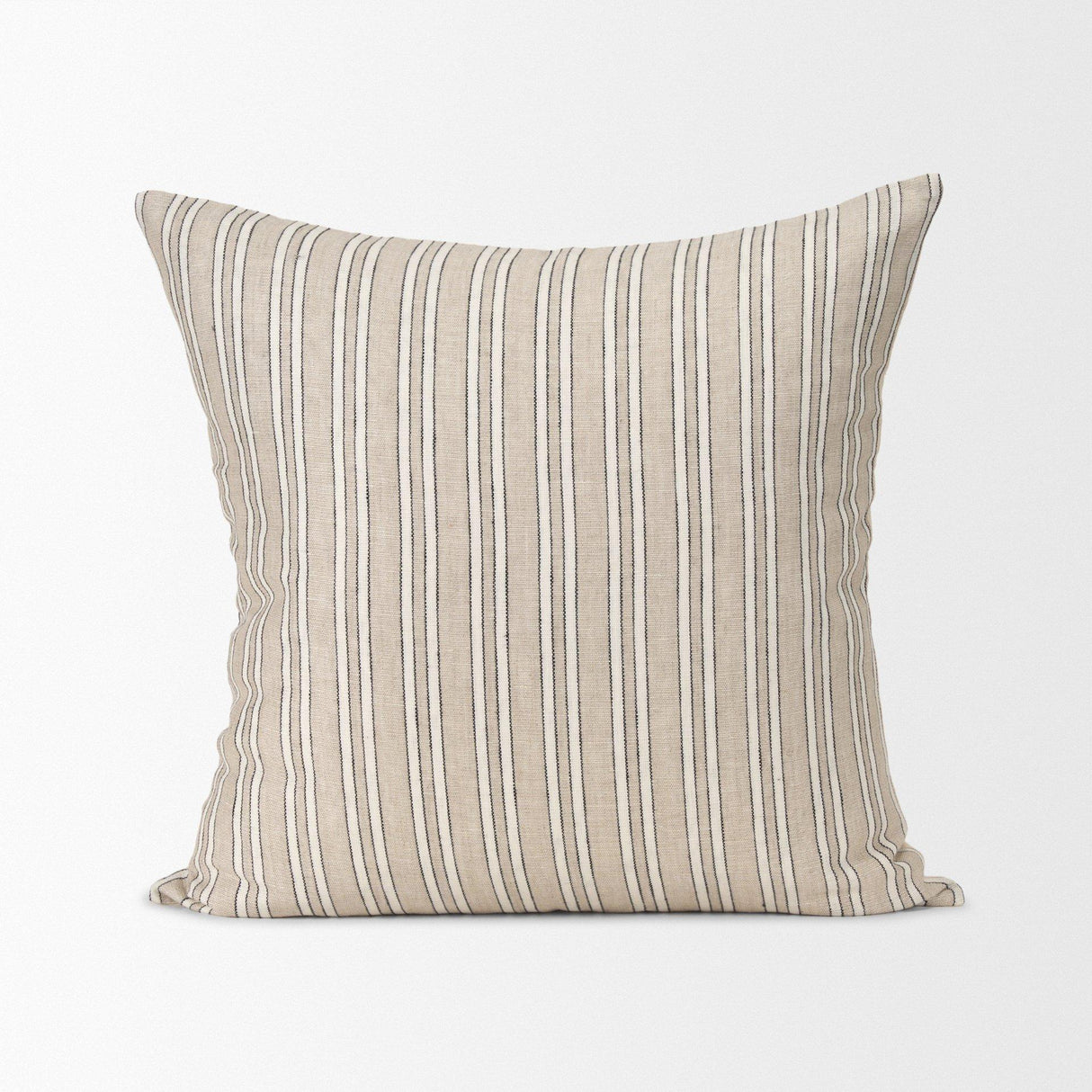 Mercana Jaxon Beige and Black Striped Cotton-Linen Decorative Square Pillow Cover
