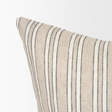Mercana Jaxon Beige and Black Striped Cotton-Linen Decorative Square Pillow Cover