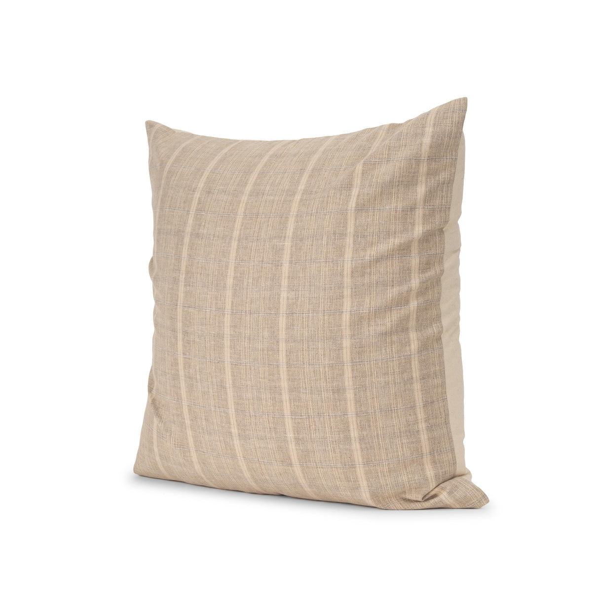 Mercana Jensen Beige and Gray Plaid Cotton-Linen Decorative Square Pillow Cover