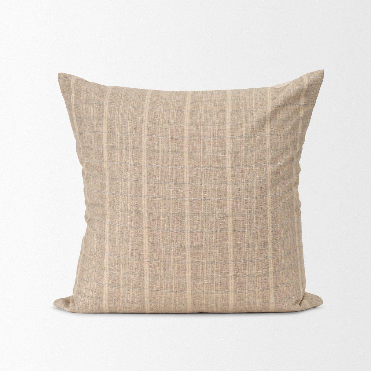 Mercana Jensen Beige and Gray Plaid Cotton-Linen Decorative Square Pillow Cover