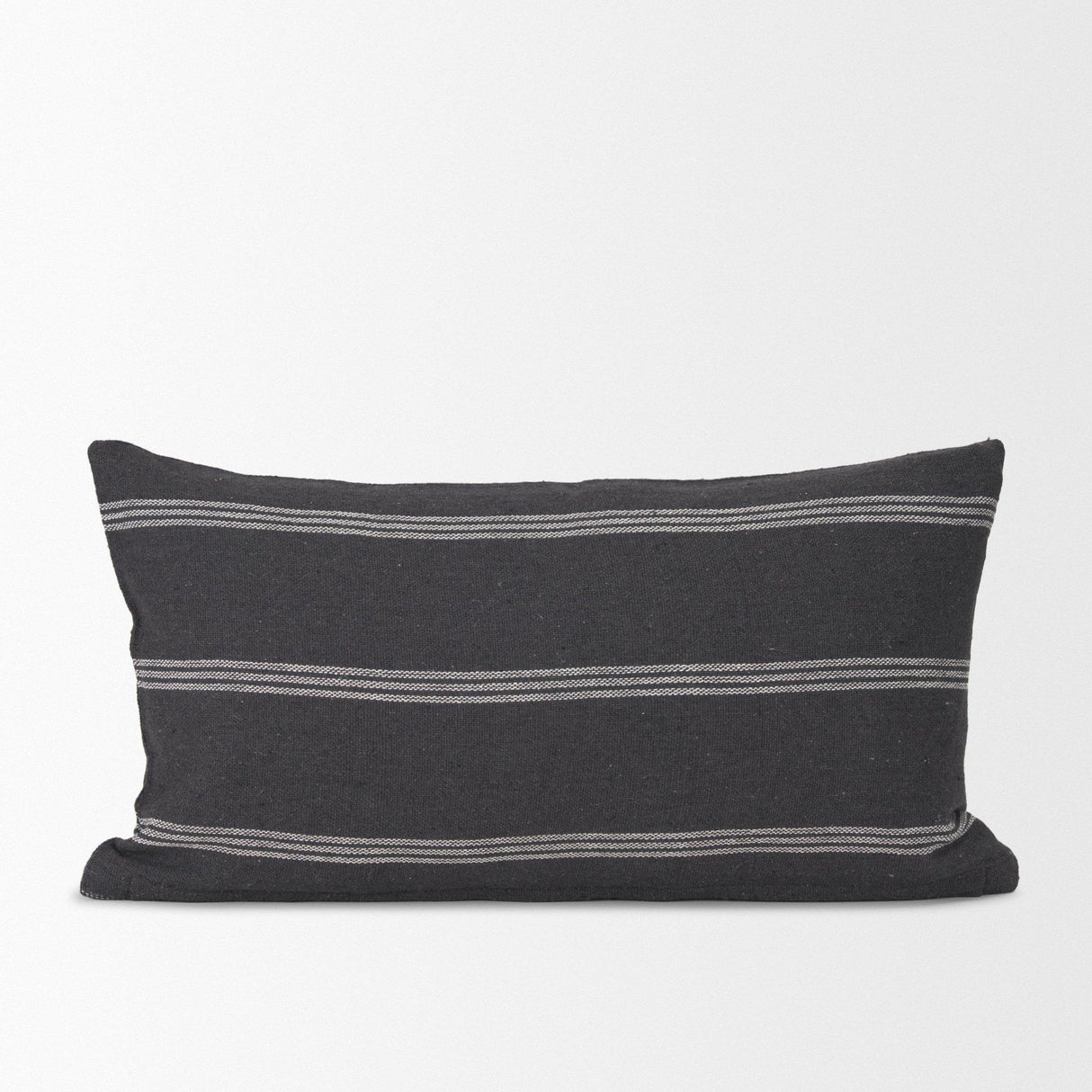 Mercana Jayme Gray and White Striped Cotton Decorative Lumbar Pillow Cover