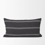 Mercana Jayme Gray and White Striped Cotton Decorative Lumbar Pillow Cover