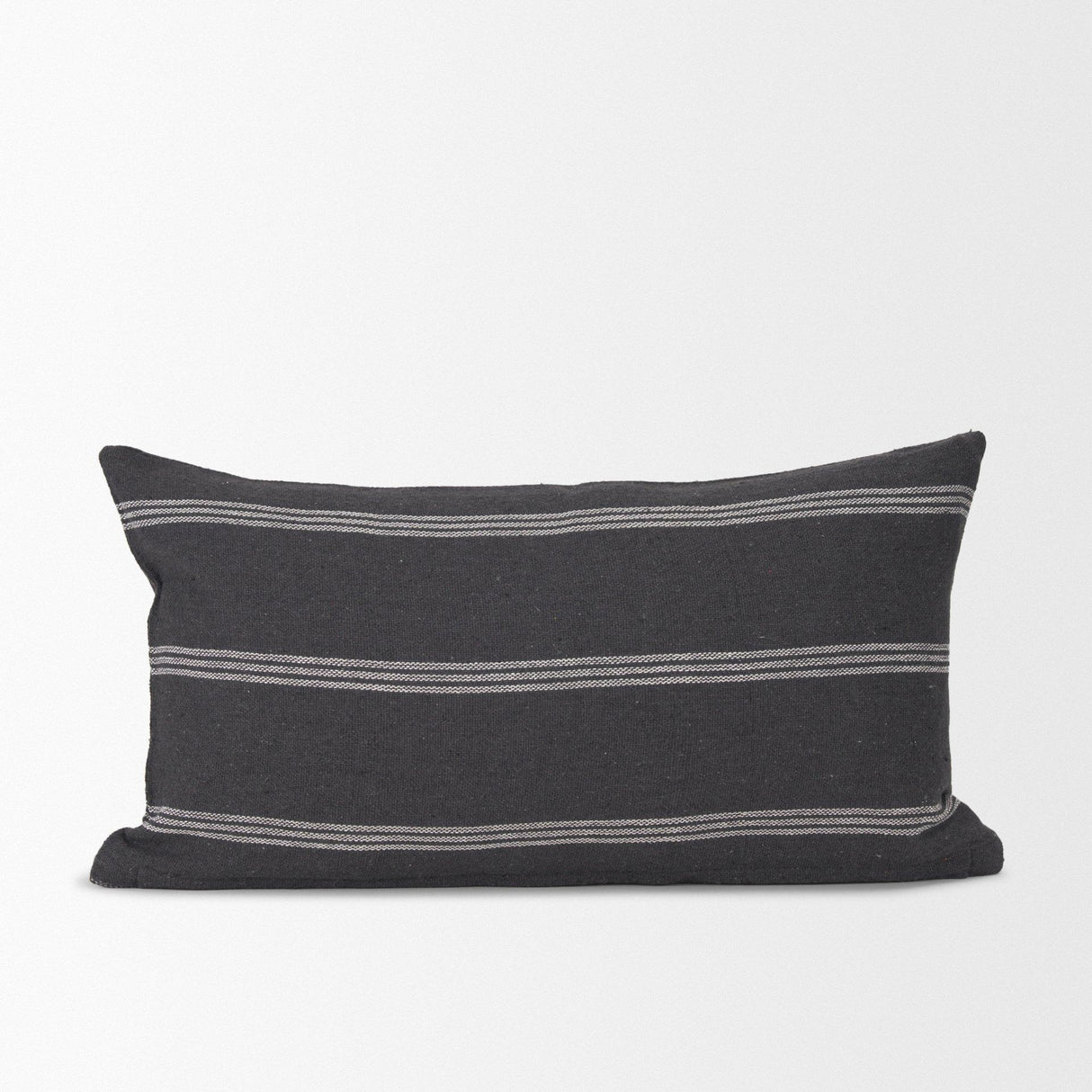 Mercana Jayme Gray and White Striped Cotton Decorative Lumbar Pillow Cover