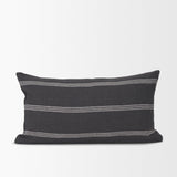 Mercana Jayme Gray and White Striped Cotton Decorative Lumbar Pillow Cover