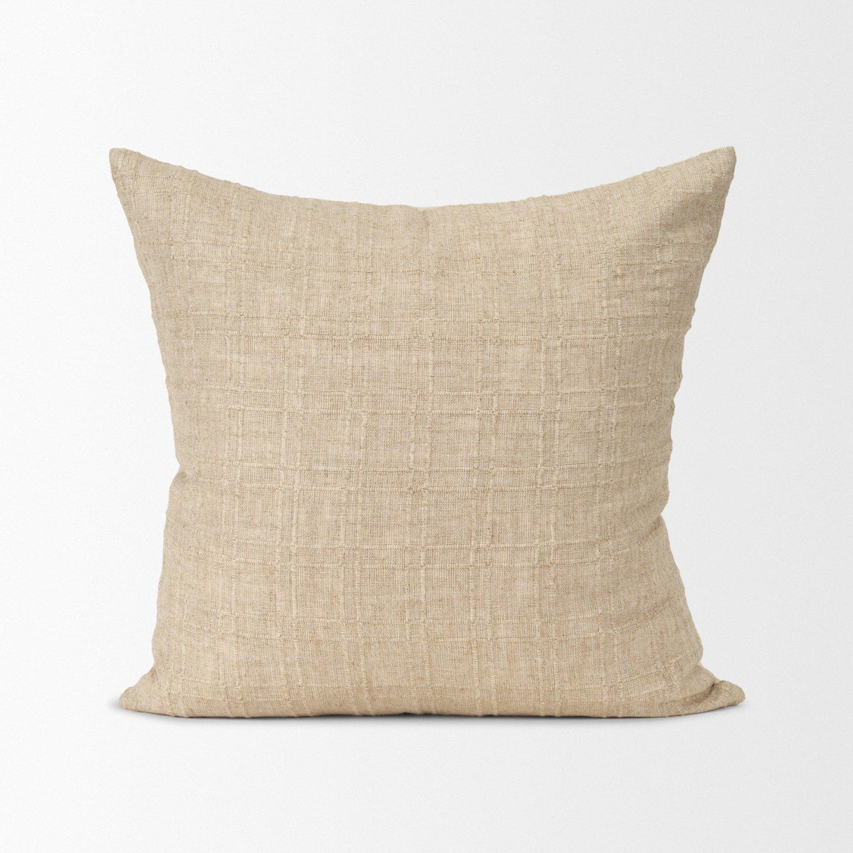 Mercana Jeren Beige Checker Textured Cotton-Linen Decorative Square Pillow Cover