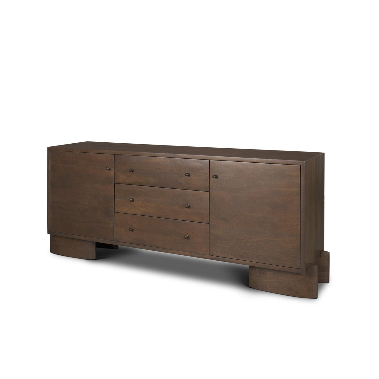 Mercana Jonan Dark Brown Wood w/ Dark Aged Brass 2 Door 3 Drawer Sideboard