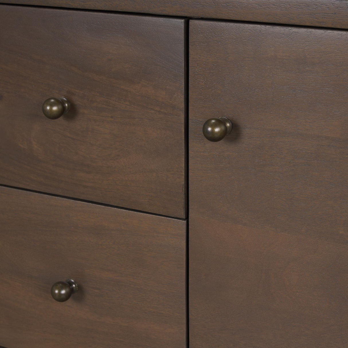 Mercana Jonan Dark Brown Wood w/ Dark Aged Brass 2 Door 3 Drawer Sideboard