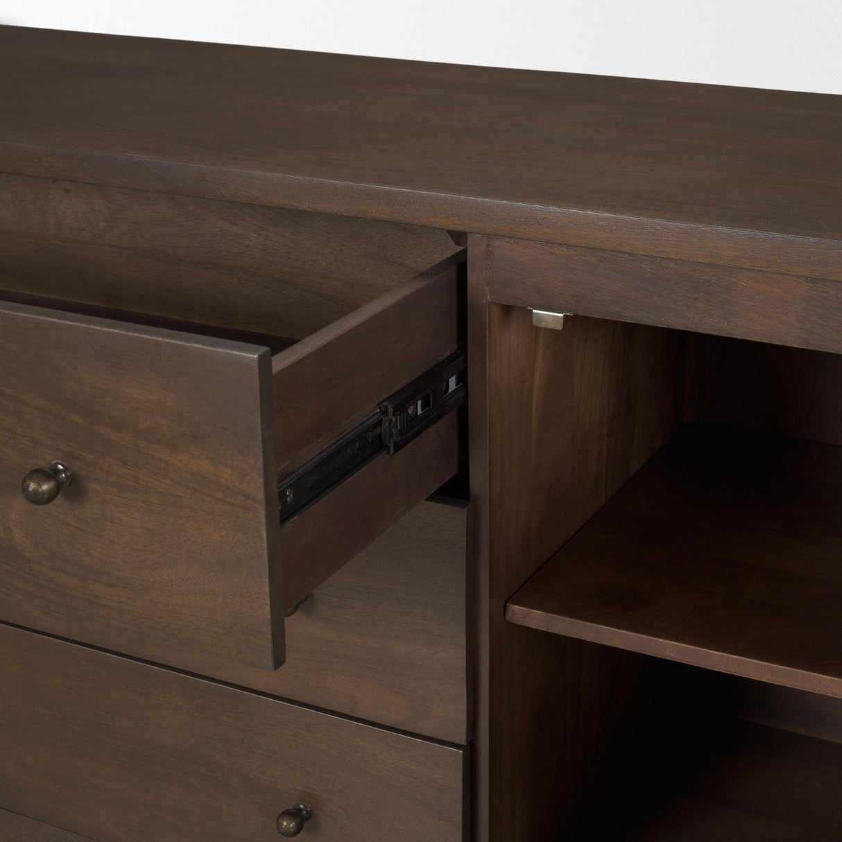 Mercana Jonan Dark Brown Wood w/ Dark Aged Brass 2 Door 3 Drawer Sideboard