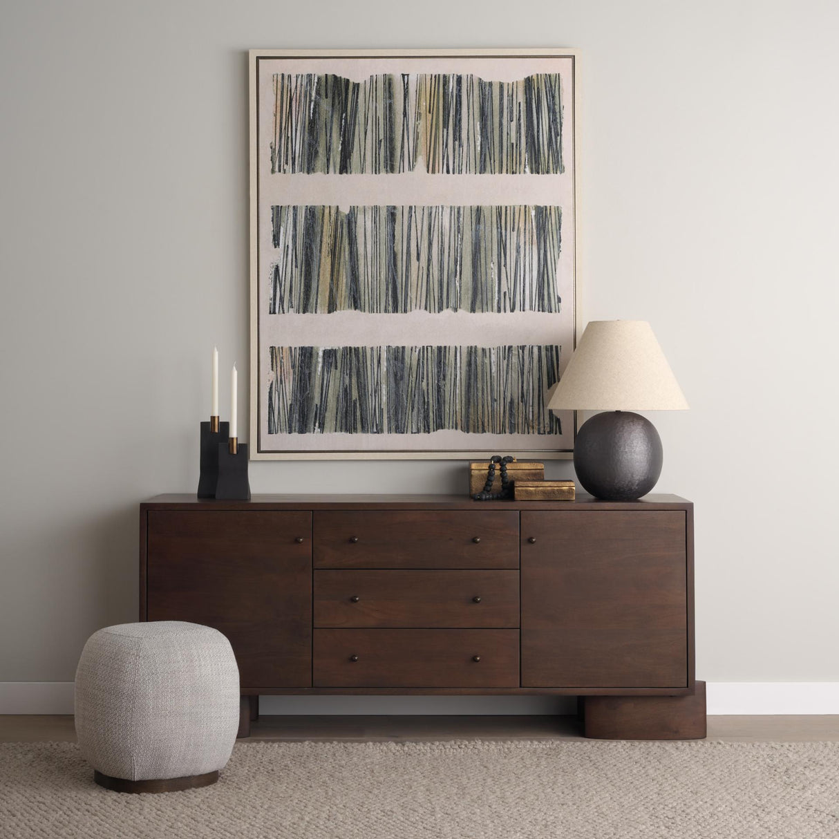 Mercana Jonan Dark Brown Wood w/ Dark Aged Brass 2 Door 3 Drawer Sideboard