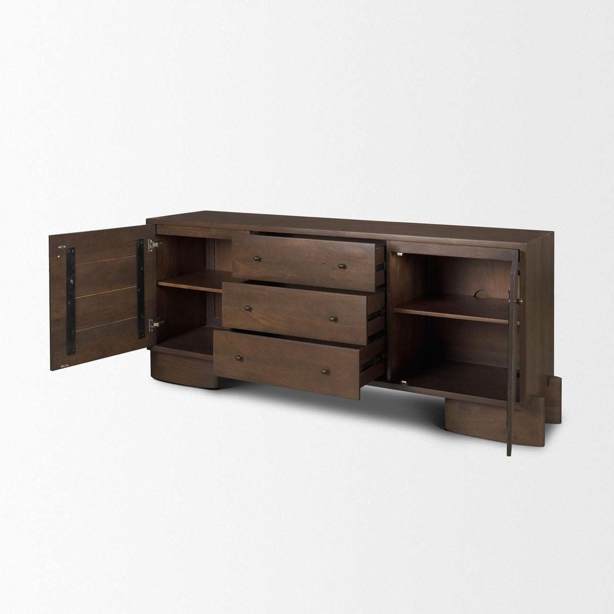 Mercana Jonan Dark Brown Wood w/ Dark Aged Brass 2 Door 3 Drawer Sideboard