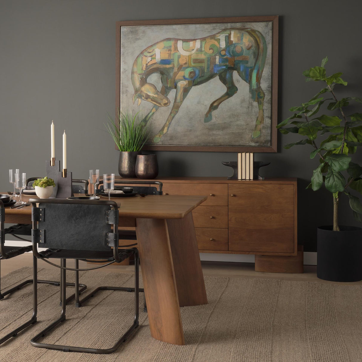 Mercana Jonan Medium Brown Wood w/ Dark Aged Brass 2 Door 3 Drawer Sideboard