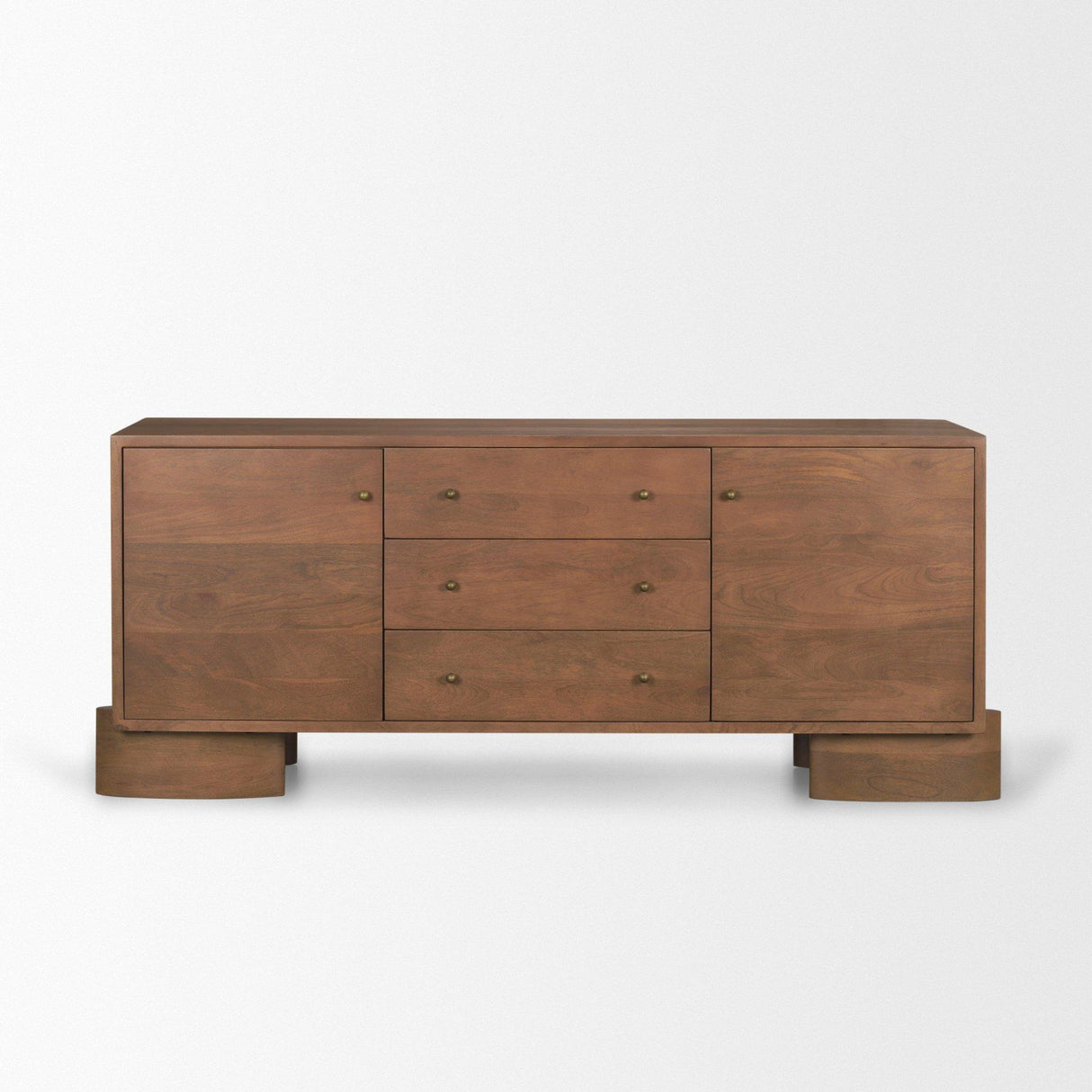 Mercana Jonan Medium Brown Wood w/ Dark Aged Brass 2 Door 3 Drawer Sideboard
