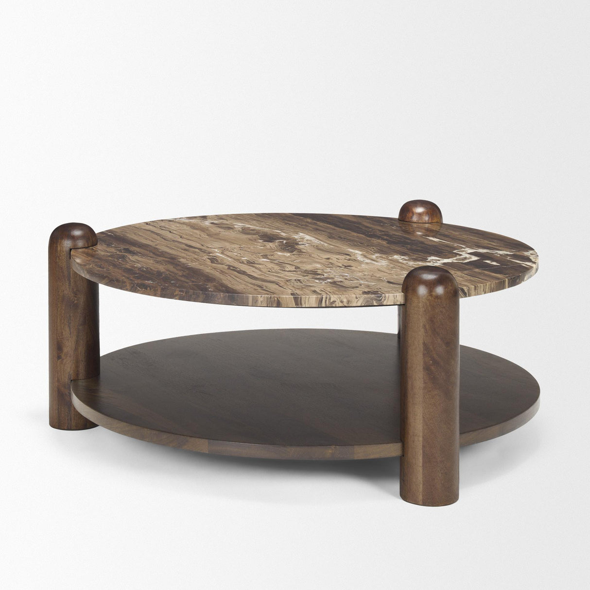 Mercana Jovia Brown Mango Wood W/ Cappuccino Marble Round Coffee Table