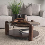 Mercana Jovia Brown Mango Wood W/ Cappuccino Marble Round Coffee Table