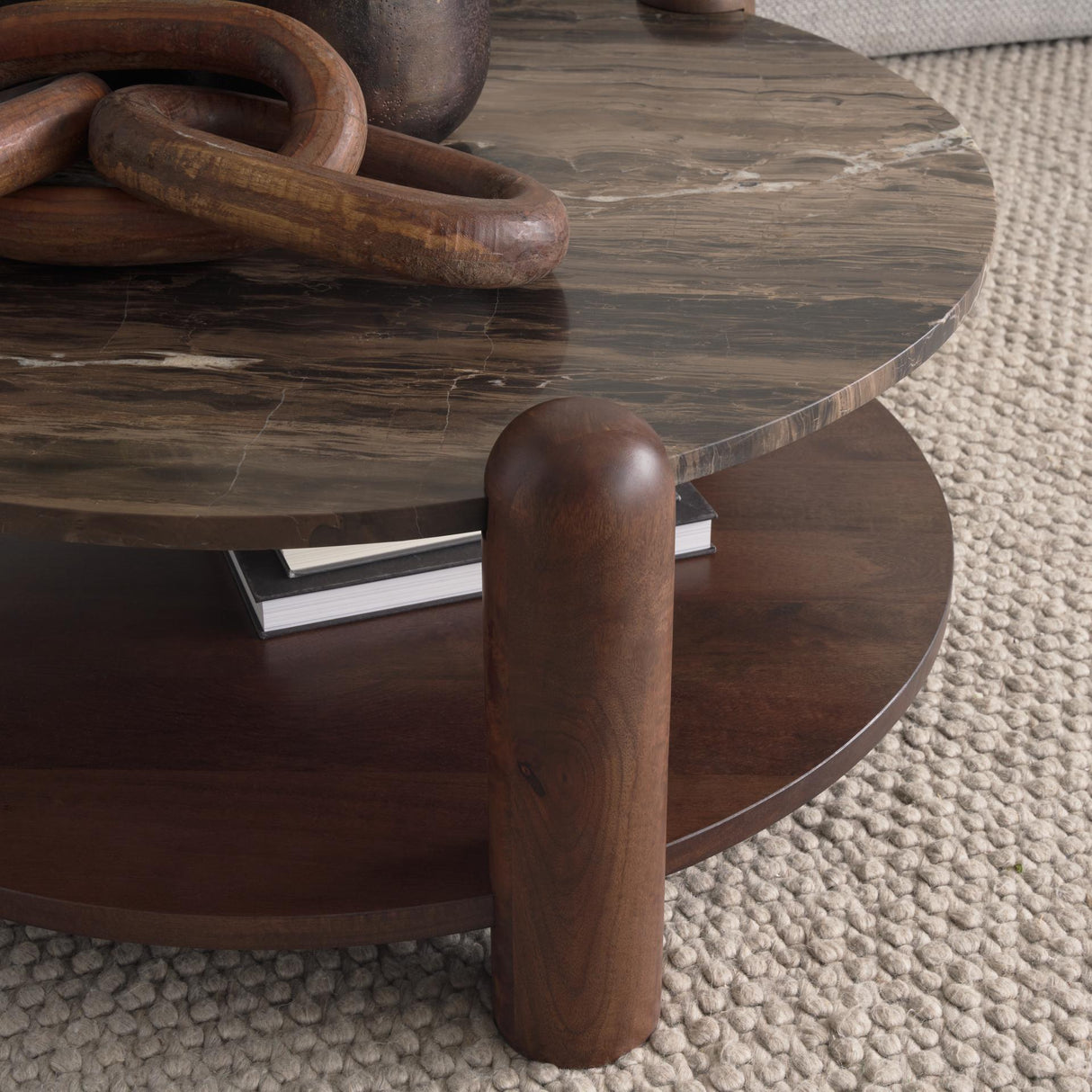 Mercana Jovia Brown Mango Wood W/ Cappuccino Marble Round Coffee Table