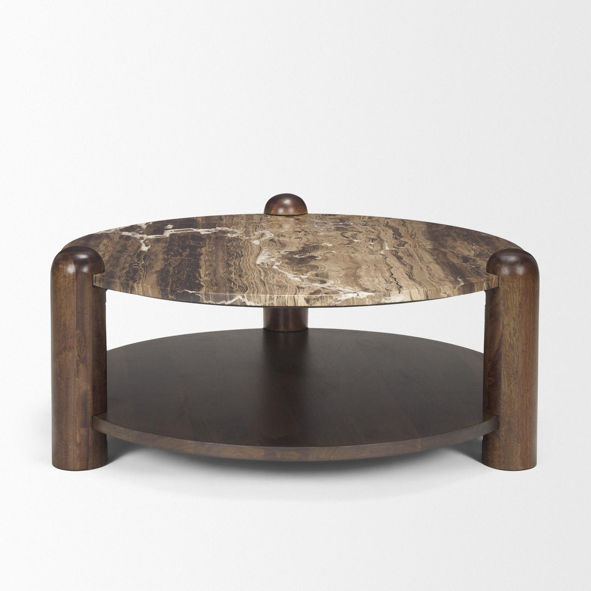 Mercana Jovia Brown Mango Wood W/ Cappuccino Marble Round Coffee Table