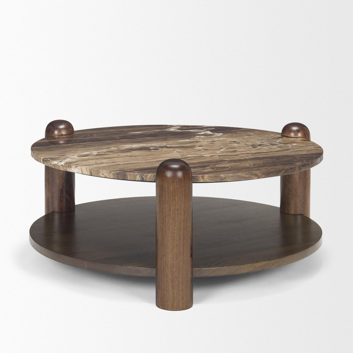 Mercana Jovia Brown Mango Wood W/ Cappuccino Marble Round Coffee Table