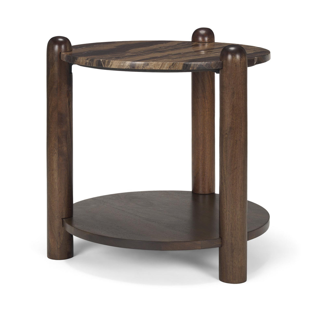 Mercana Jovia Brown Mango Wood W/ Cappuccino Marble Round Side Table