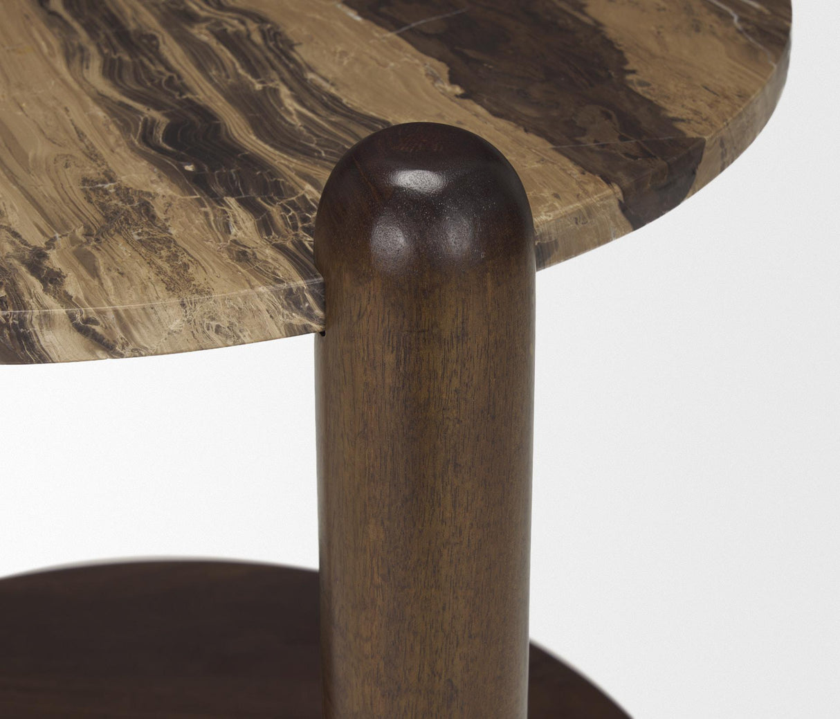 Mercana Jovia Brown Mango Wood W/ Cappuccino Marble Round Side Table