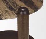 Mercana Jovia Brown Mango Wood W/ Cappuccino Marble Round Side Table