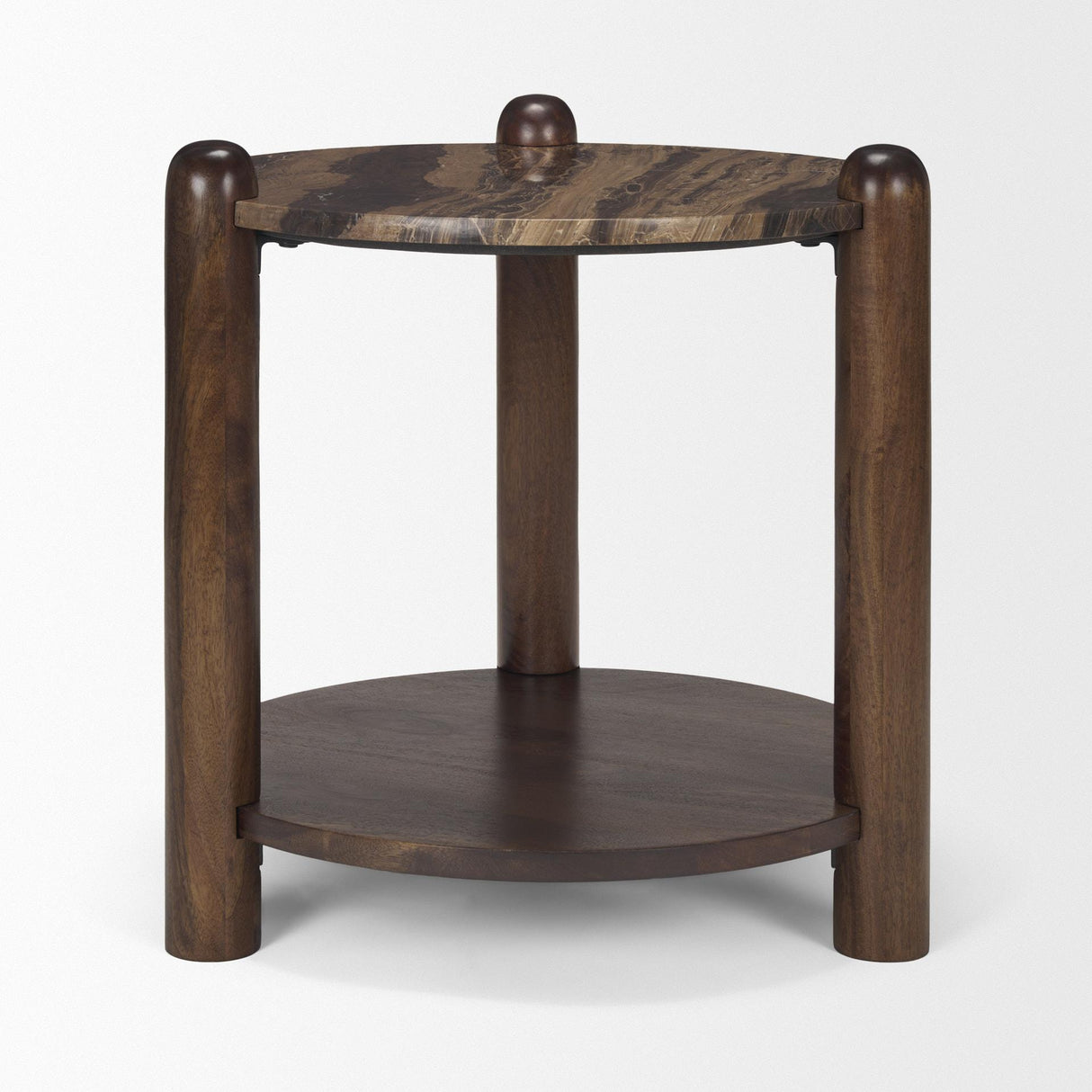 Mercana Jovia Brown Mango Wood W/ Cappuccino Marble Round Side Table
