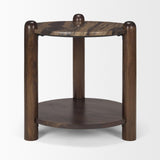 Mercana Jovia Brown Mango Wood W/ Cappuccino Marble Round Side Table