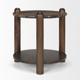 Mercana Jovia Brown Mango Wood W/ Cappuccino Marble Round Side Table